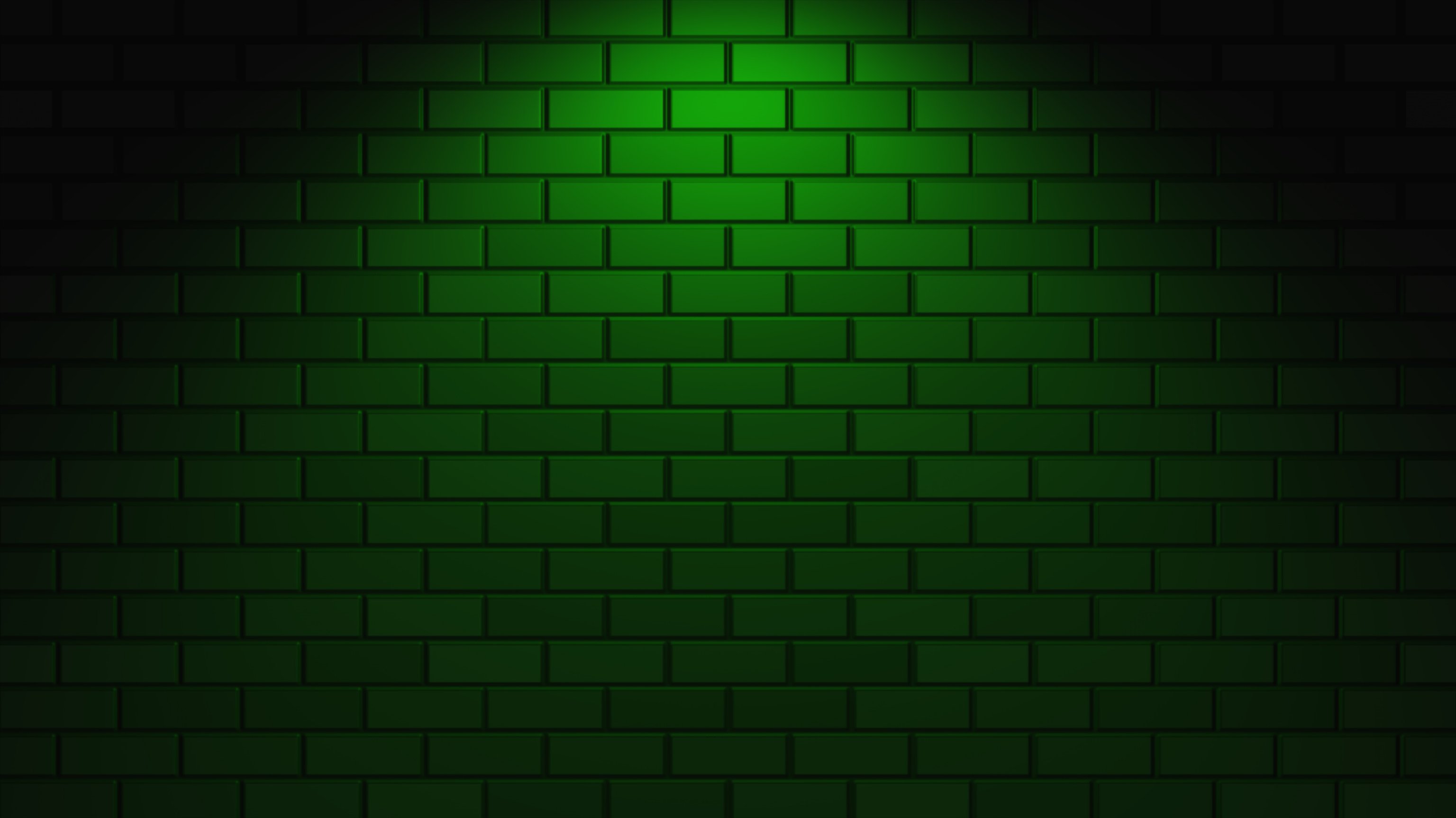 Green neon light on empty brick wall with copy space